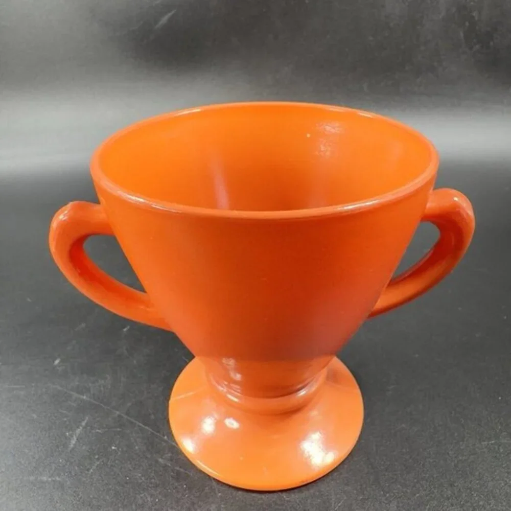Vintage Hazel Atlas Glass Sugar And Creamer Set Marked‎ Kitchenware Orange Glaze